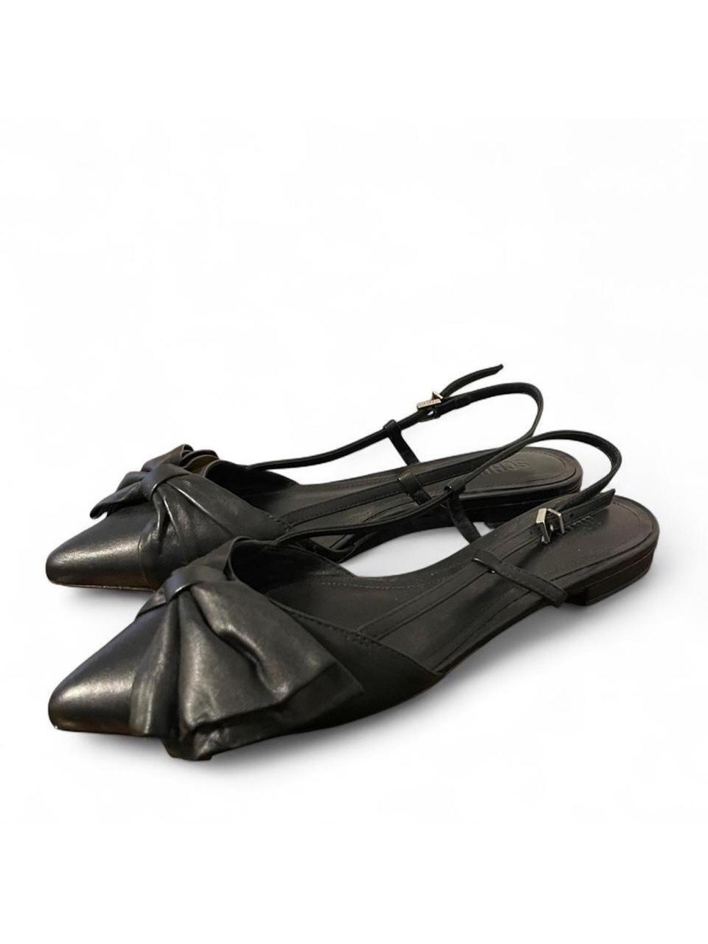 Schutz Black Judy Low Block Pointed Toe Flats with Bow Details